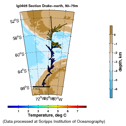 Color-coded plot of ocean currents