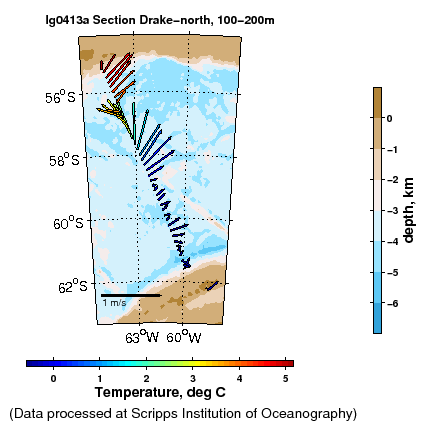 Color-coded plot of ocean currents