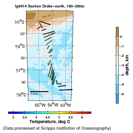 Color-coded plot of ocean currents