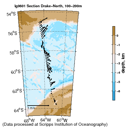 Color-coded plot of ocean currents