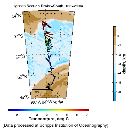 Color-coded plot of ocean currents