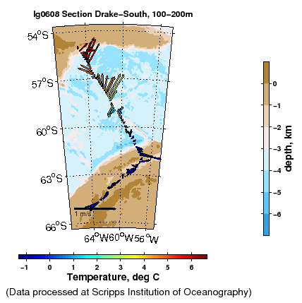 Color-coded plot of ocean currents