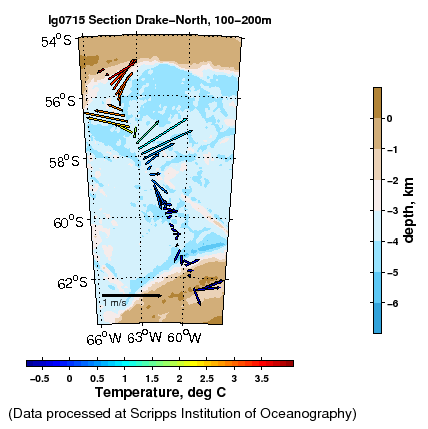 Color-coded plot of ocean currents