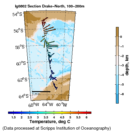 Color-coded plot of ocean currents