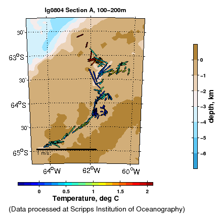 Color-coded plot of ocean currents