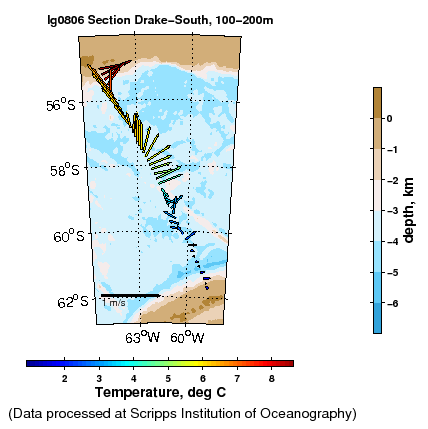Color-coded plot of ocean currents